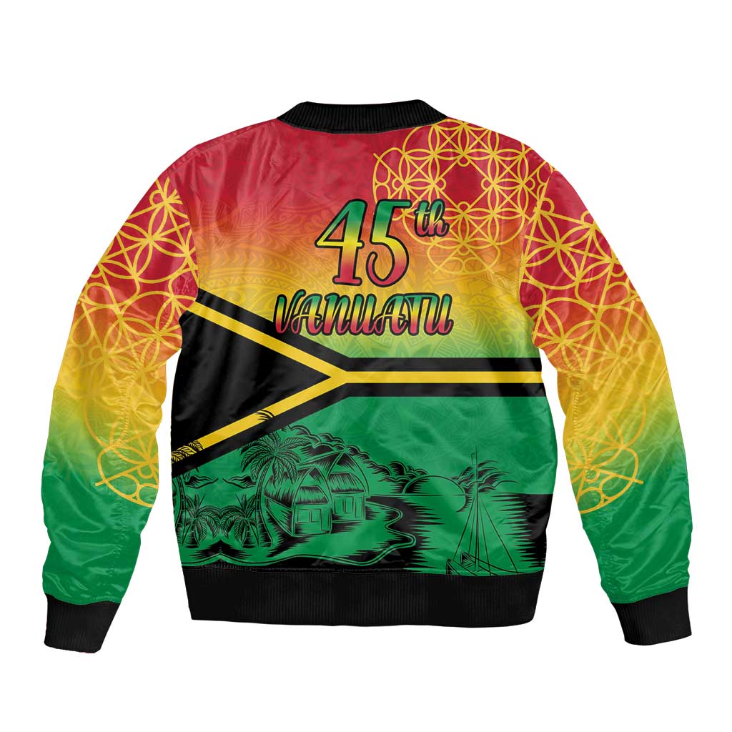 Hapi 45th Indipendens Dei Vanuatu Bomber Jacket Yumi 1980 with Vanuatuan Beach Landscape