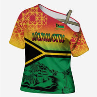 Hapi 45th Indipendens Dei Vanuatu Cross Shoulder Shirt Yumi 1980 with Vanuatuan Beach Landscape - Polynesian Pride