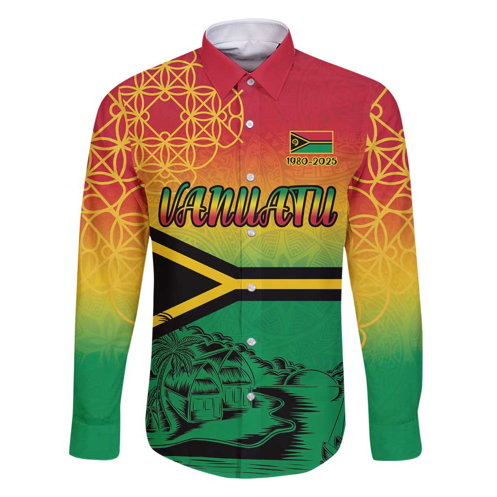 Hapi 45th Indipendens Dei Vanuatu Family Matching Long Sleeve Bodycon Dress and Hawaiian Shirt Yumi 1980 with Vanuatuan Beach Landscape