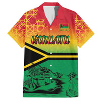 Hapi 45th Indipendens Dei Vanuatu Family Matching Short Sleeve Bodycon Dress and Hawaiian Shirt Yumi 1980 with Vanuatuan Beach Landscape