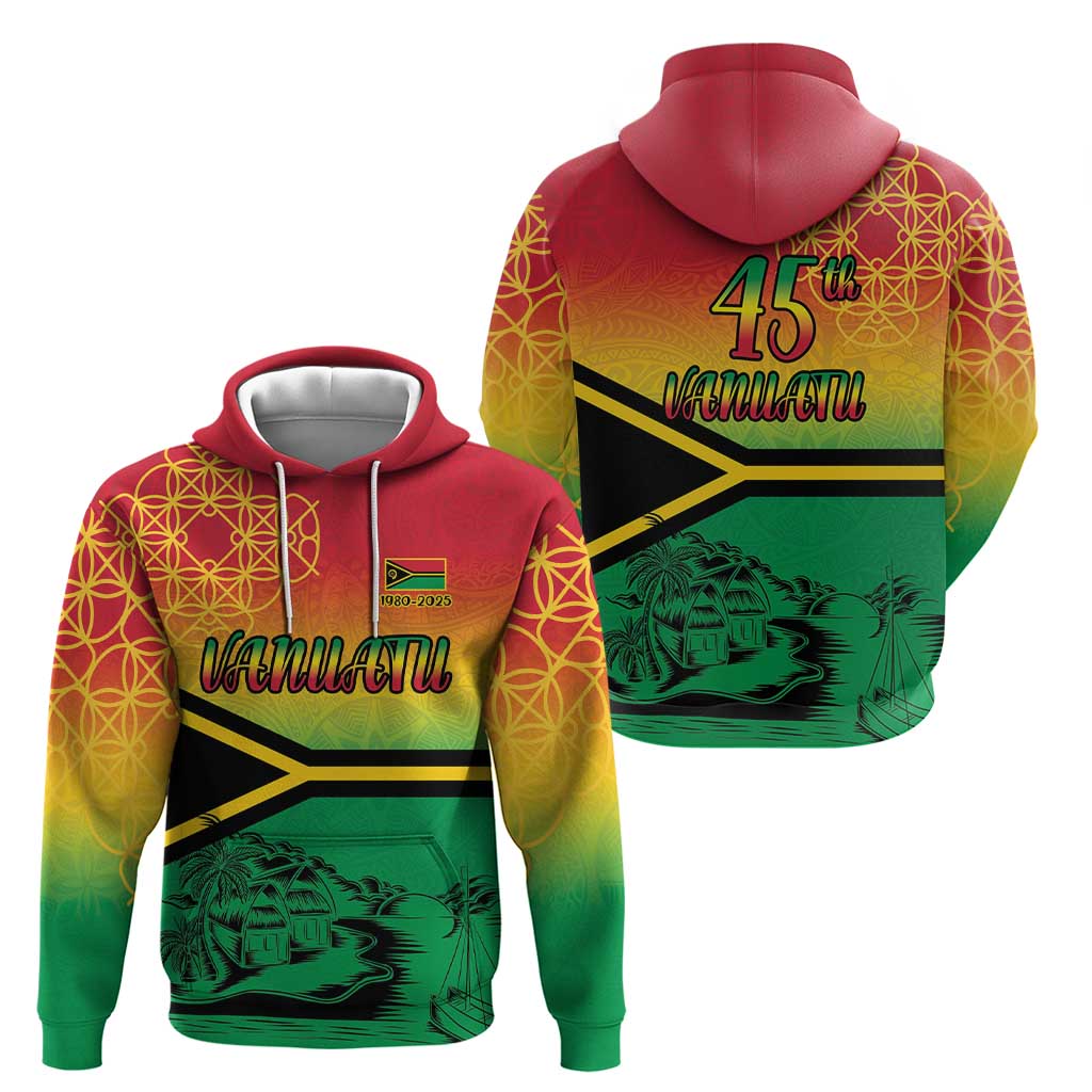 Hapi 45th Indipendens Dei Vanuatu Hoodie Yumi 1980 with Vanuatuan Beach Landscape