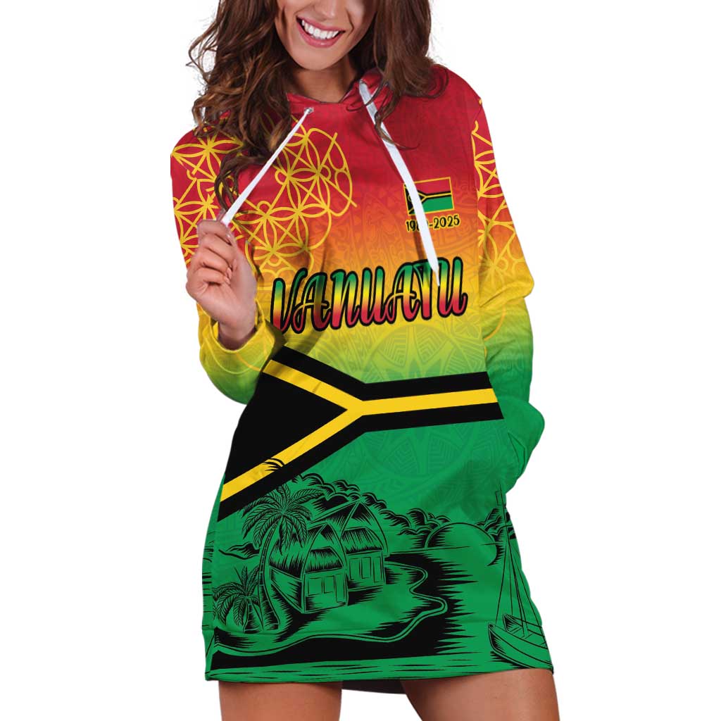 Hapi 45th Indipendens Dei Vanuatu Hoodie Dress Yumi 1980 with Vanuatuan Beach Landscape