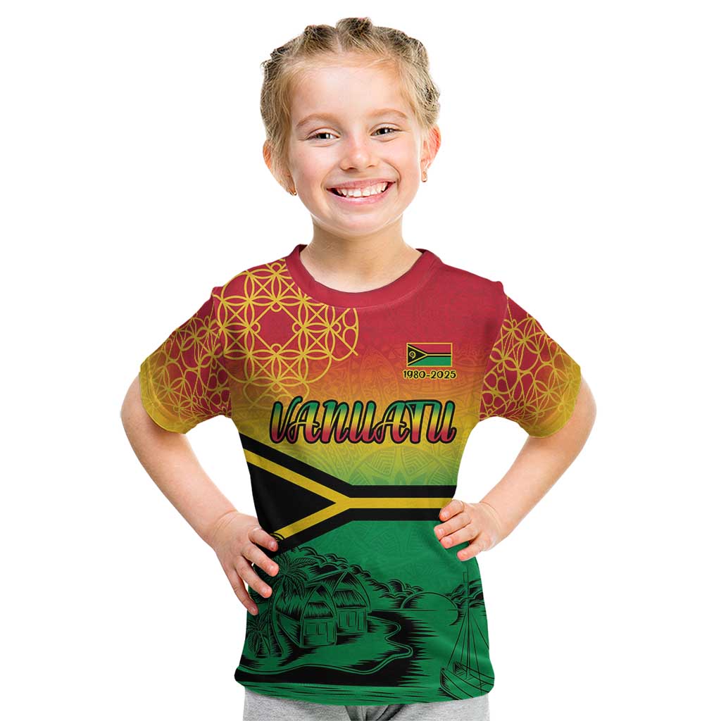 Hapi 45th Indipendens Dei Vanuatu Kid T Shirt Yumi 1980 with Vanuatuan Beach Landscape