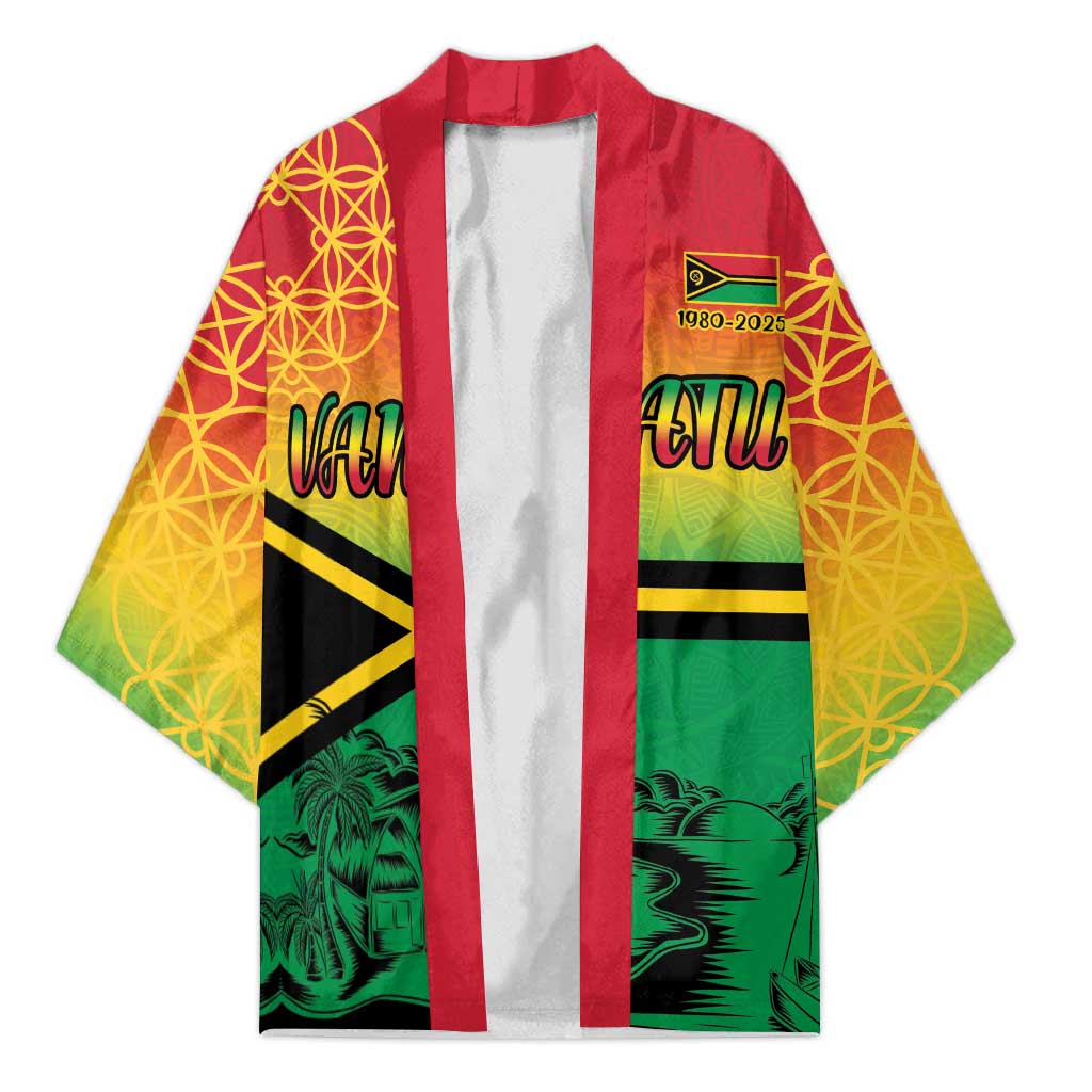 Hapi 45th Indipendens Dei Vanuatu Kimono Yumi 1980 with Vanuatuan Beach Landscape - Polynesian Pride