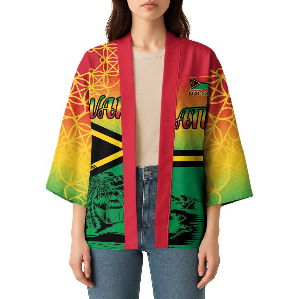Hapi 45th Indipendens Dei Vanuatu Kimono Yumi 1980 with Vanuatuan Beach Landscape - Polynesian Pride