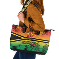 Hapi 45th Indipendens Dei Vanuatu Leather Tote Bag Yumi 1980 with Vanuatuan Beach Landscape