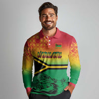 Hapi 45th Indipendens Dei Vanuatu Long Sleeve Polo Shirt Yumi 1980 with Vanuatuan Beach Landscape