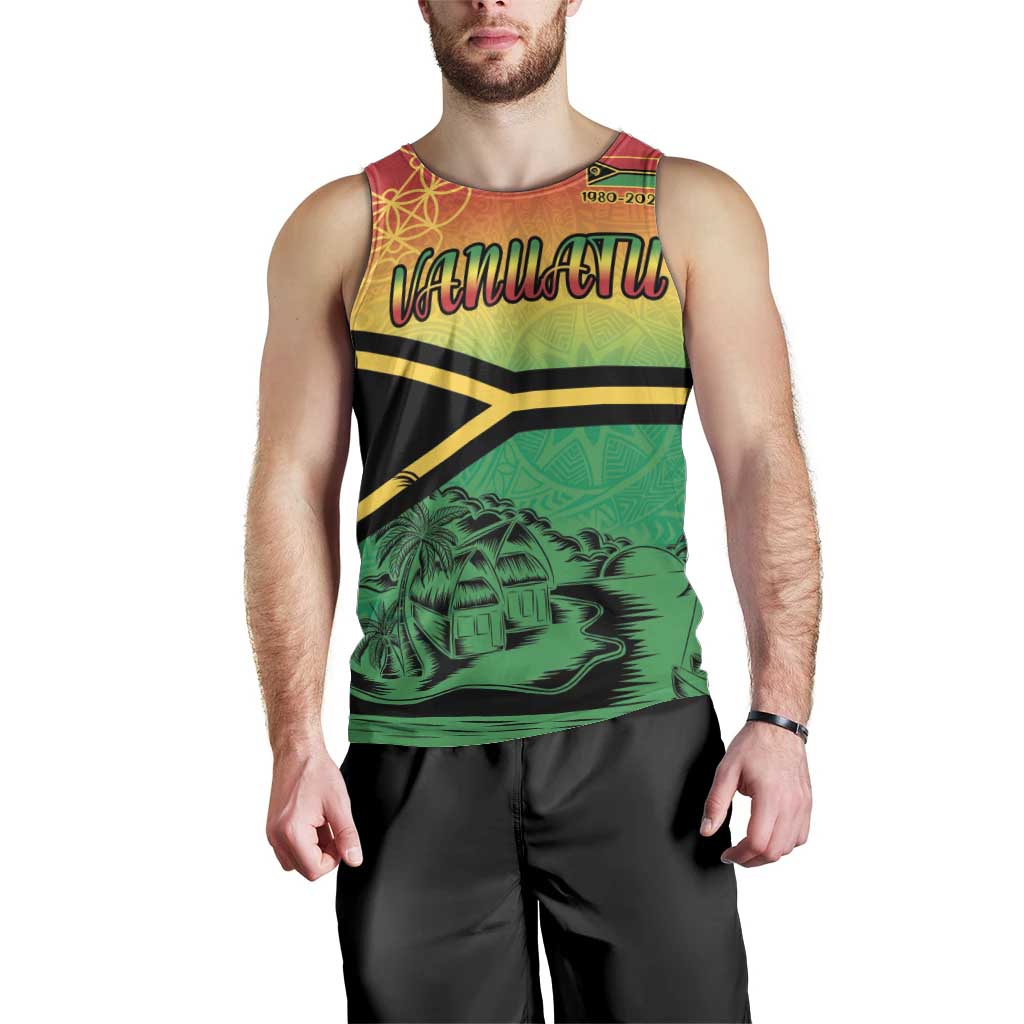 Hapi 45th Indipendens Dei Vanuatu Men Tank Top Yumi 1980 with Vanuatuan Beach Landscape