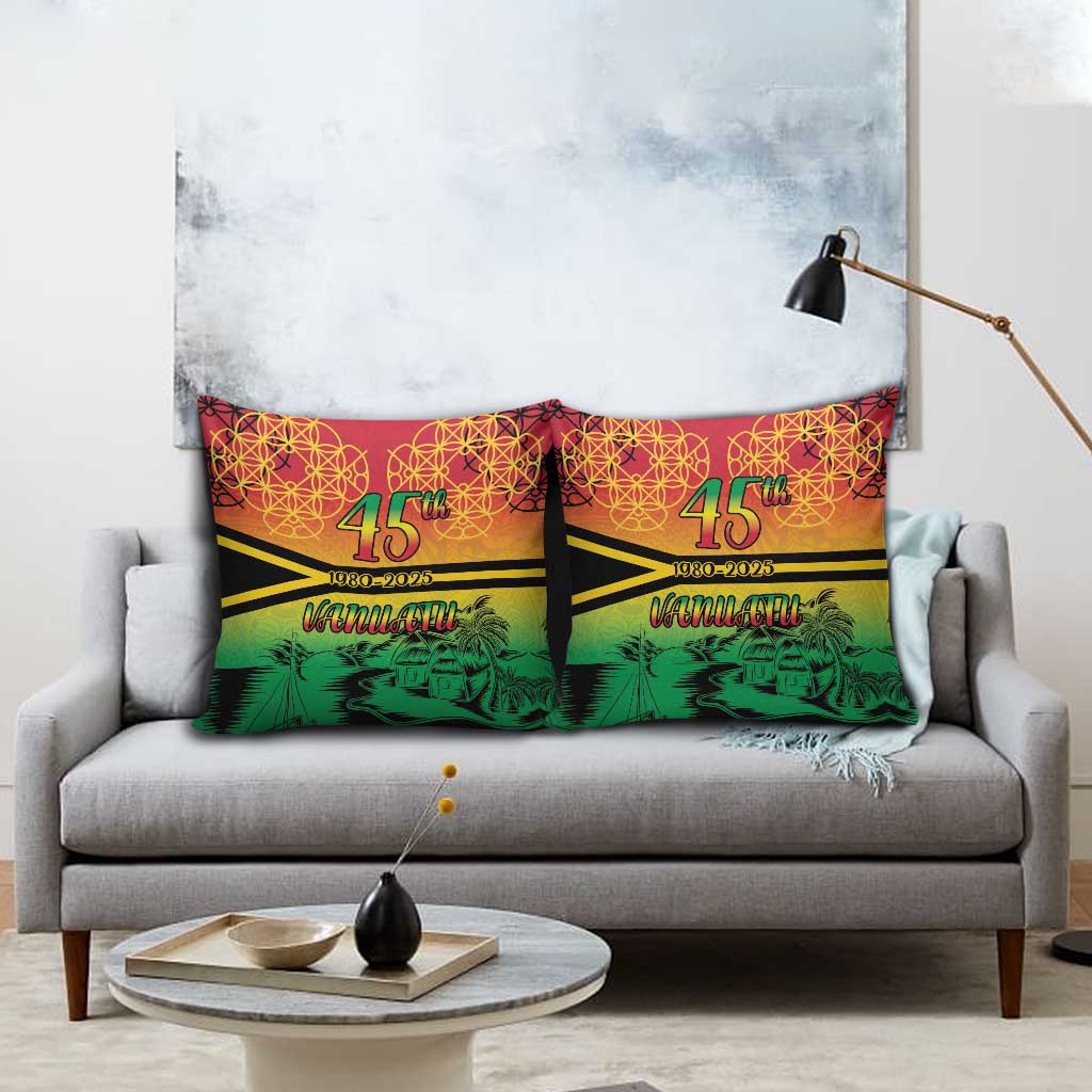 Hapi 45th Indipendens Dei Vanuatu Pillow Cover Yumi 1980 with Vanuatuan Beach Landscape - Polynesian Pride