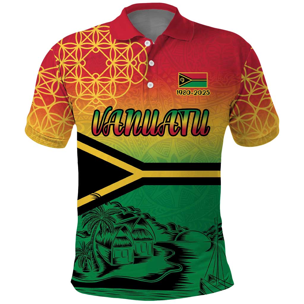 Hapi 45th Indipendens Dei Vanuatu Polo Shirt Yumi 1980 with Vanuatuan Beach Landscape