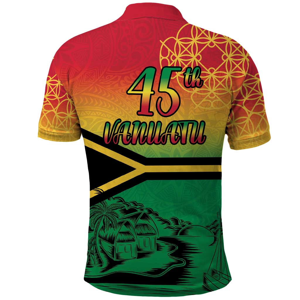 Hapi 45th Indipendens Dei Vanuatu Polo Shirt Yumi 1980 with Vanuatuan Beach Landscape