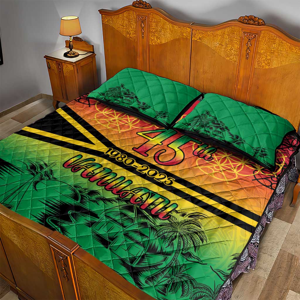 Hapi 45th Indipendens Dei Vanuatu Quilt Bed Set Yumi 1980 with Vanuatuan Beach Landscape