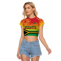 Hapi 45th Indipendens Dei Vanuatu Raglan Cropped T Shirt Yumi 1980 with Vanuatuan Beach Landscape