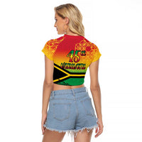 Hapi 45th Indipendens Dei Vanuatu Raglan Cropped T Shirt Yumi 1980 with Vanuatuan Beach Landscape