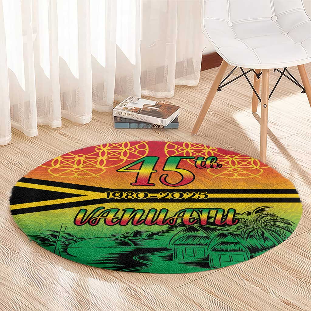 Hapi 45th Indipendens Dei Vanuatu Round Carpet Yumi 1980 with Vanuatuan Beach Landscape