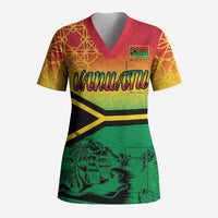 Hapi 45th Indipendens Dei Vanuatu Scrub Top Yumi 1980 with Vanuatuan Beach Landscape - Polynesian Pride