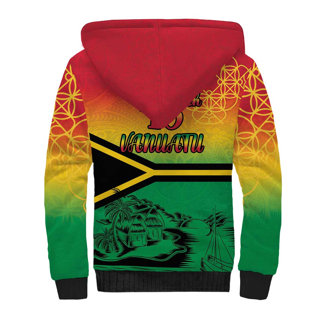 Hapi 45th Indipendens Dei Vanuatu Sherpa Hoodie Yumi 1980 with Vanuatuan Beach Landscape