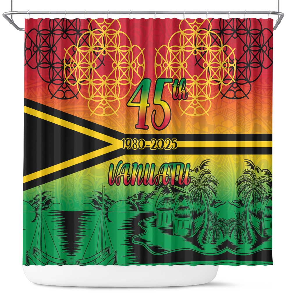 Hapi 45th Indipendens Dei Vanuatu Shower Curtain Yumi 1980 with Vanuatuan Beach Landscape