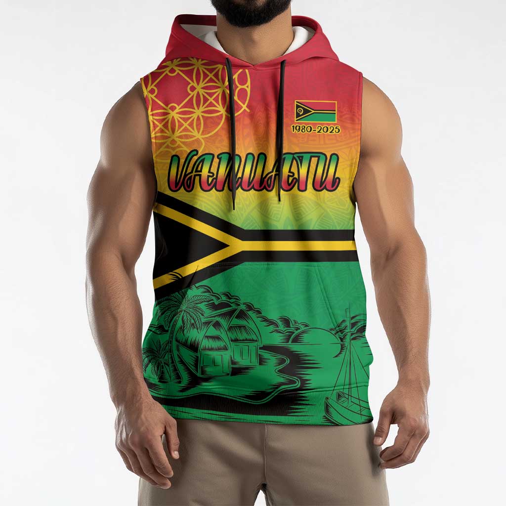 Hapi 45th Indipendens Dei Vanuatu Sleeveless Hoodie Yumi 1980 with Vanuatuan Beach Landscape - Polynesian Pride