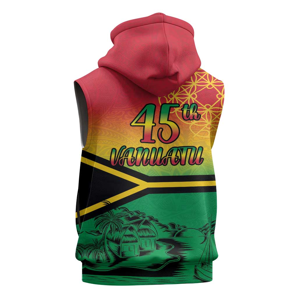 Hapi 45th Indipendens Dei Vanuatu Sleeveless Zip Hoodie Yumi 1980 with Vanuatuan Beach Landscape - Polynesian Pride