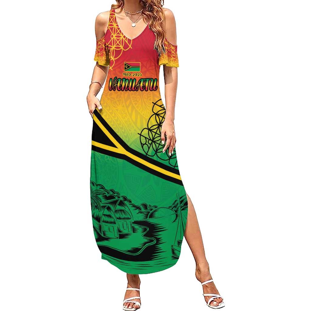 Hapi 45th Indipendens Dei Vanuatu Summer Maxi Dress Yumi 1980 with Vanuatuan Beach Landscape