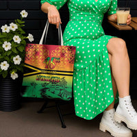 Hapi 45th Indipendens Dei Vanuatu Tote Bag Yumi 1980 with Vanuatuan Beach Landscape - Polynesian Pride