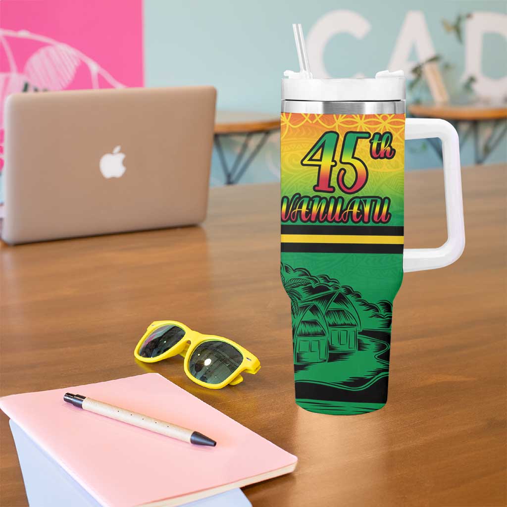 Hapi 45th Indipendens Dei Vanuatu Tumbler With Handle Yumi 1980 with Vanuatuan Beach Landscape