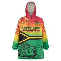 Hapi 45th Indipendens Dei Vanuatu Wearable Blanket Hoodie Yumi 1980 with Vanuatuan Beach Landscape