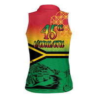 Hapi 45th Indipendens Dei Vanuatu Women Sleeveless Polo Shirt Yumi 1980 with Vanuatuan Beach Landscape