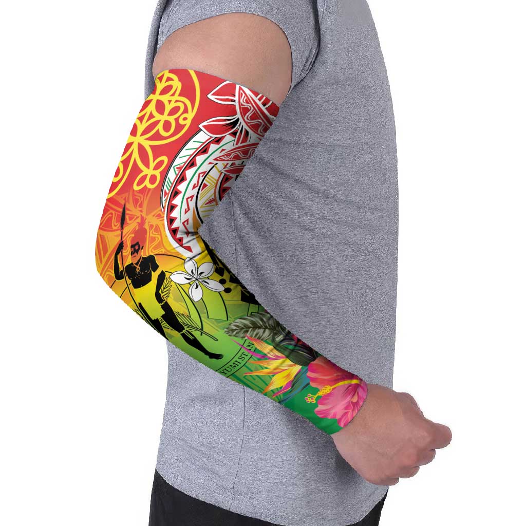 Vanuatu 45th Anniversary Arm Sleeves Polynesian with Sand Drawing Pattern - Polynesian Pride