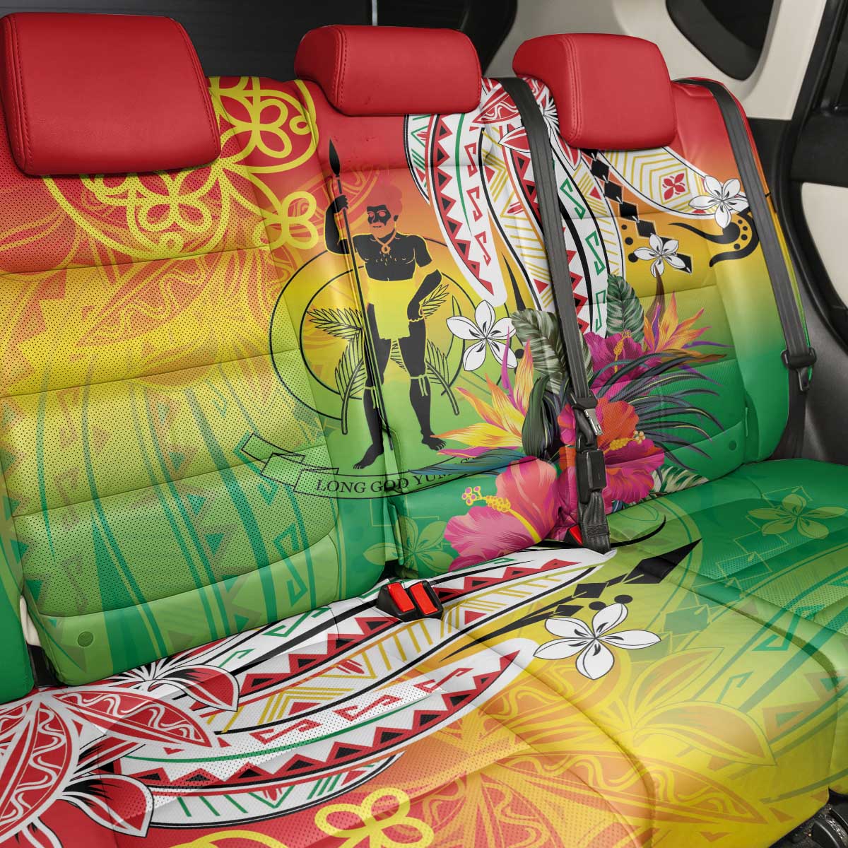Vanuatu 45th Anniversary Back Car Seat Cover Polynesian with Sand Drawing Pattern
