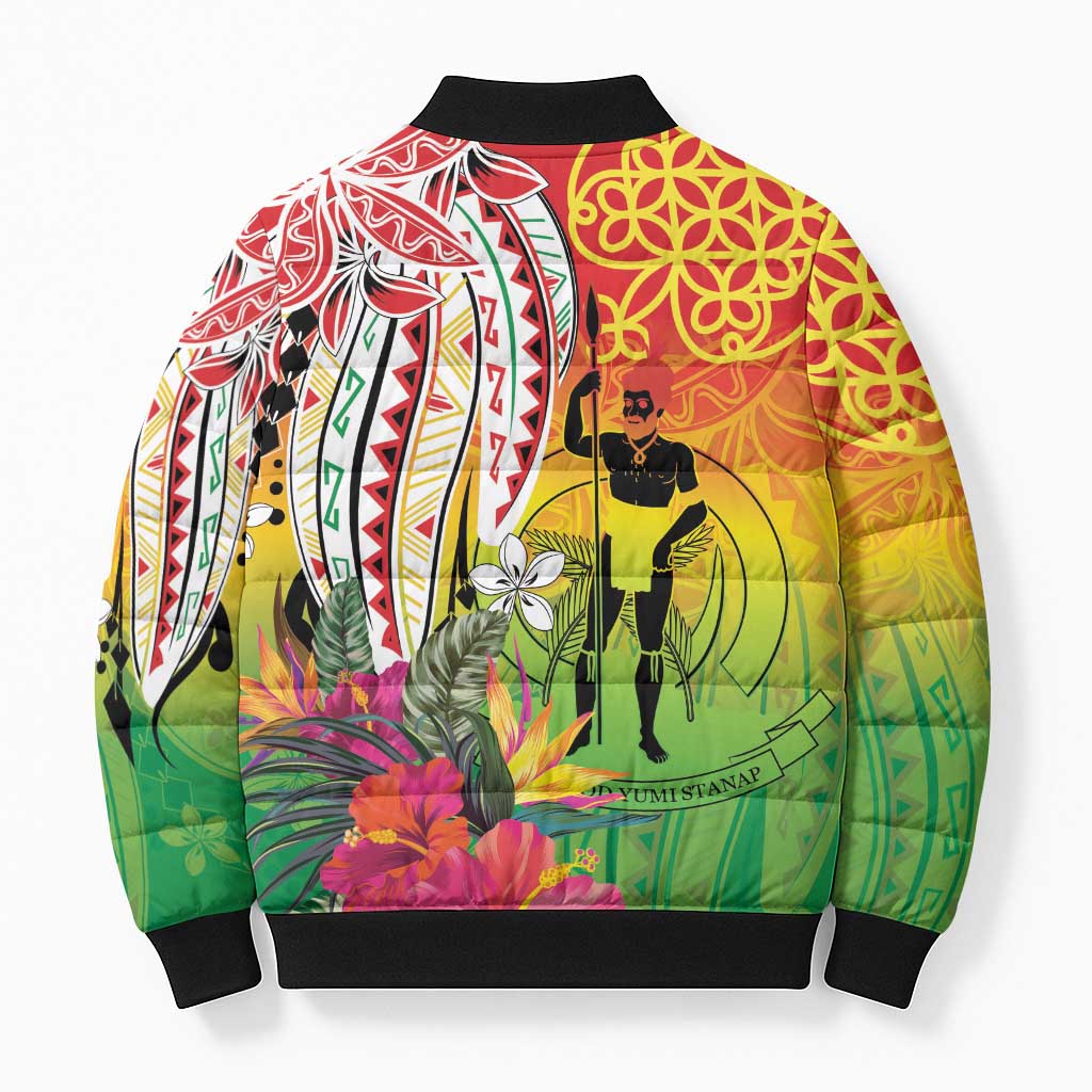 Vanuatu 45th Anniversary Bomber Puffer Jacket Polynesian with Sand Drawing Pattern - Polynesian Pride