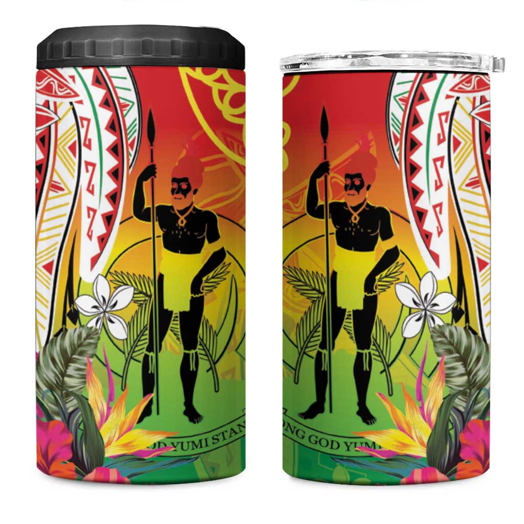 Vanuatu 45th Anniversary 4 in 1 Can Cooler Tumbler Polynesian with Sand Drawing Pattern