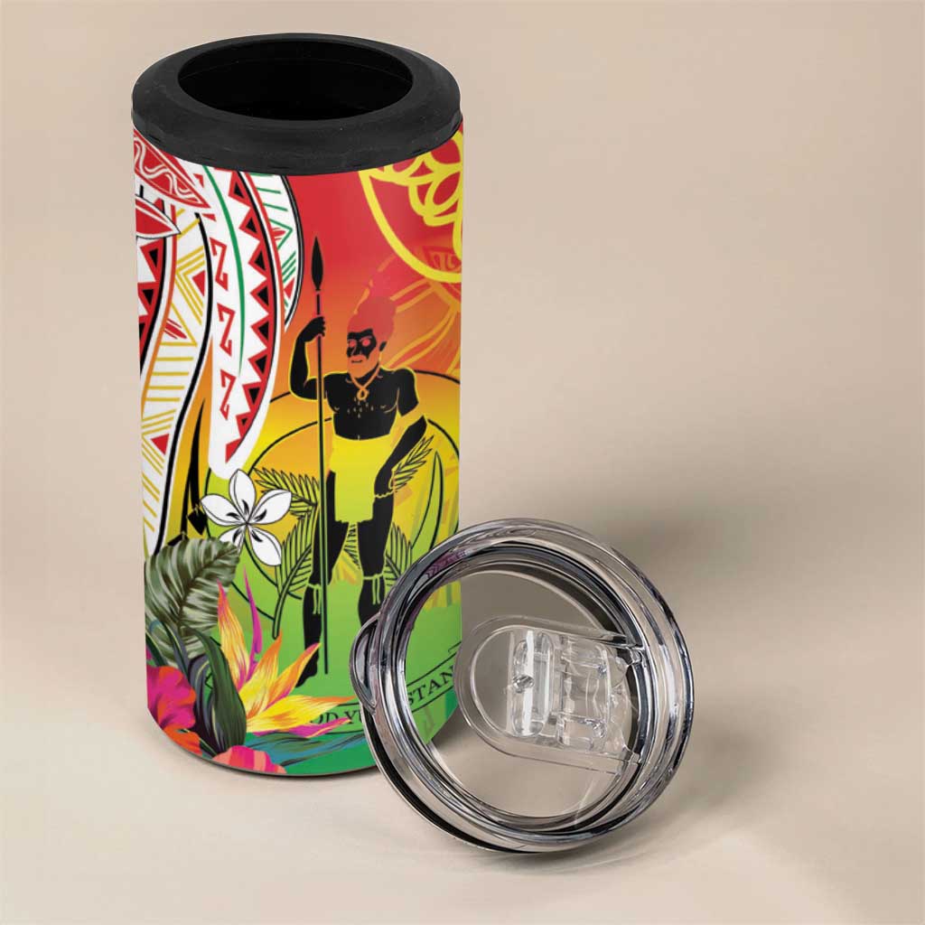 Vanuatu 45th Anniversary 4 in 1 Can Cooler Tumbler Polynesian with Sand Drawing Pattern