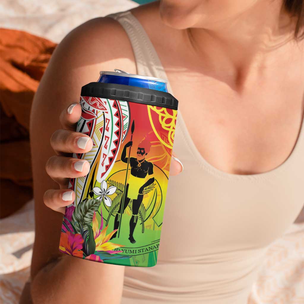 Vanuatu 45th Anniversary 4 in 1 Can Cooler Tumbler Polynesian with Sand Drawing Pattern