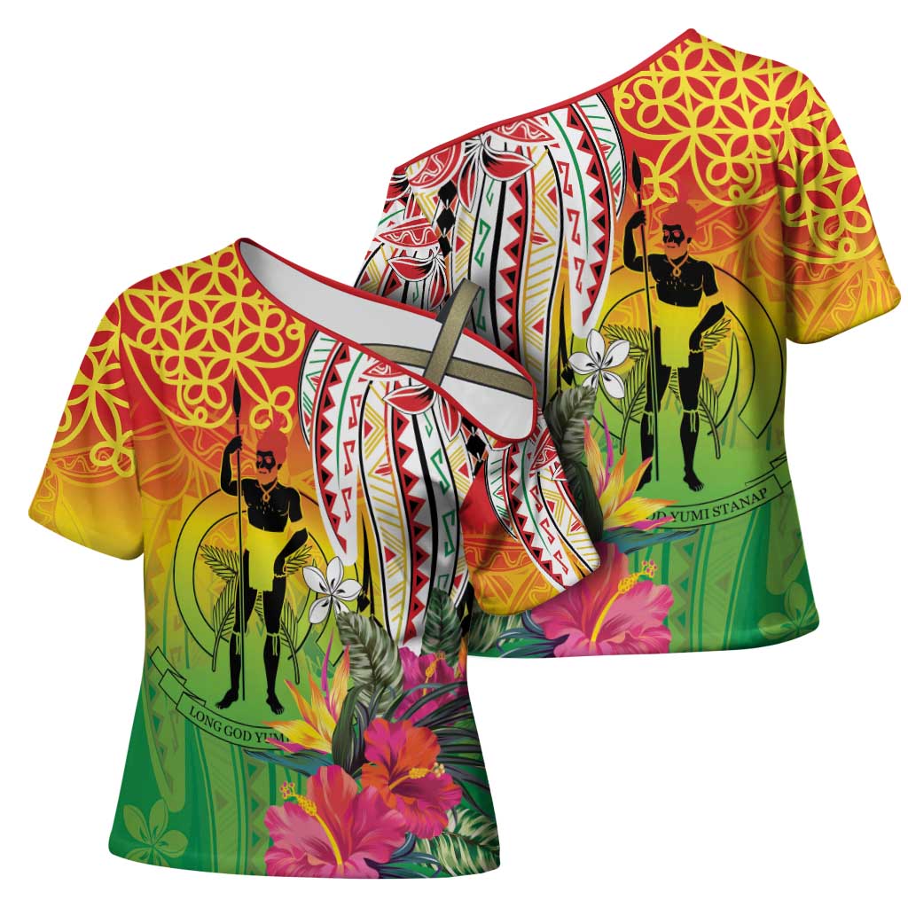 Vanuatu 45th Anniversary Cross Shoulder Shirt Polynesian with Sand Drawing Pattern - Polynesian Pride