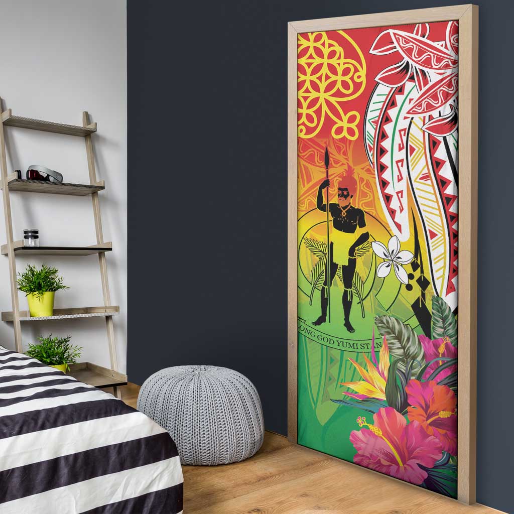 Vanuatu 45th Anniversary Door Cover Polynesian with Sand Drawing Pattern - Polynesian Pride