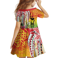 Vanuatu 45th Anniversary Family Matching Off The Shoulder Long Sleeve Dress and Hawaiian Shirt Polynesian with Sand Drawing Pattern