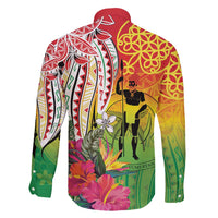 Vanuatu 45th Anniversary Family Matching Off Shoulder Maxi Dress and Hawaiian Shirt Polynesian with Sand Drawing Pattern