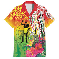 Vanuatu 45th Anniversary Family Matching Off Shoulder Short Dress and Hawaiian Shirt Polynesian with Sand Drawing Pattern