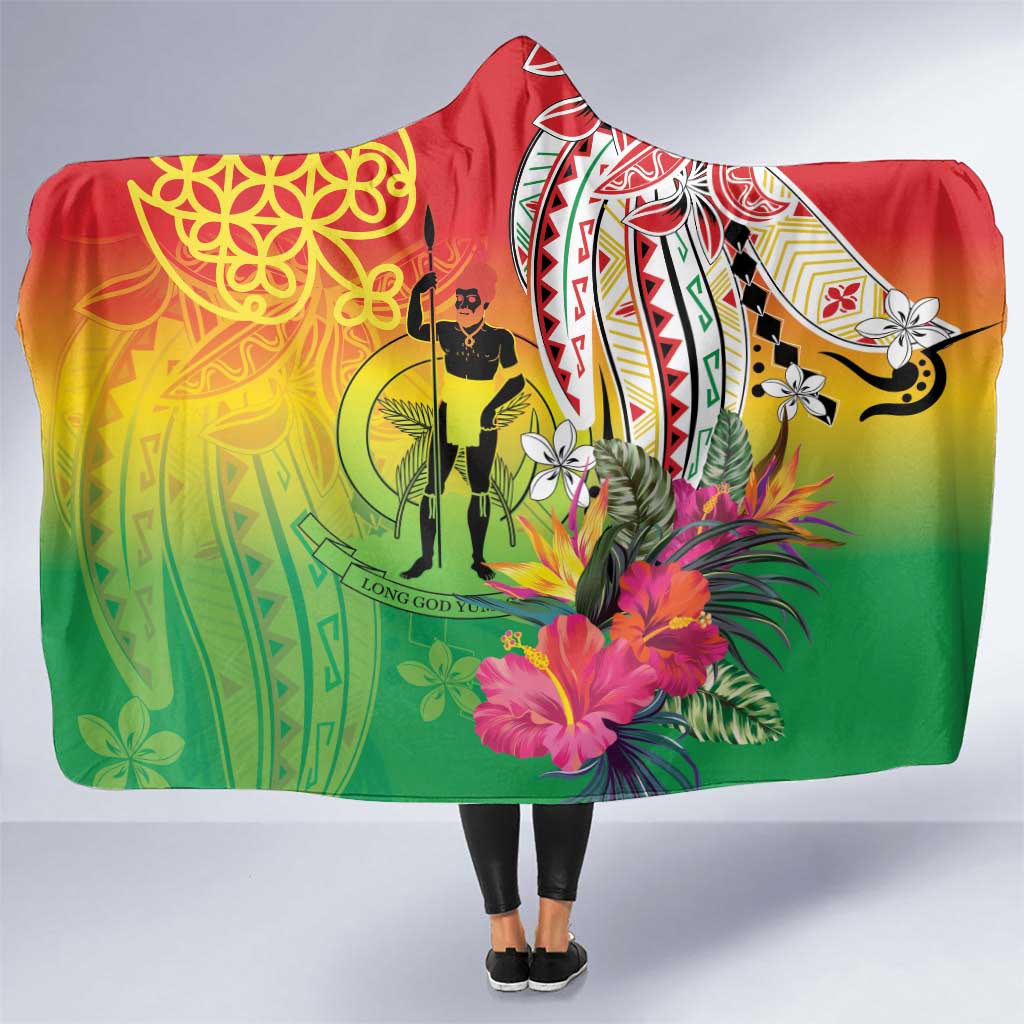 Vanuatu 45th Anniversary Hooded Blanket Polynesian with Sand Drawing Pattern