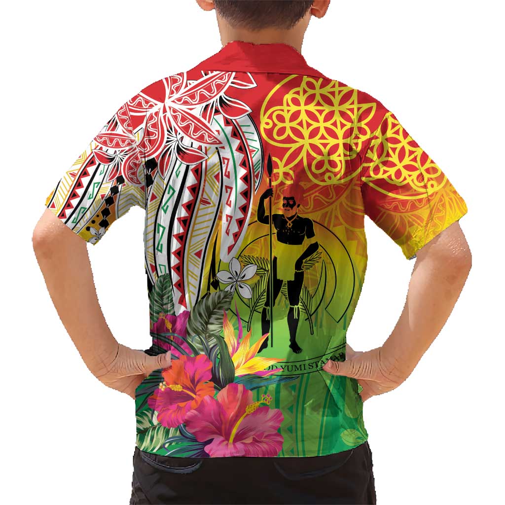 Vanuatu 45th Anniversary Kid Hawaiian Shirt Polynesian with Sand Drawing Pattern