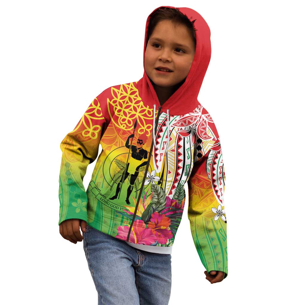 Vanuatu 45th Anniversary Kid Hoodie Polynesian with Sand Drawing Pattern