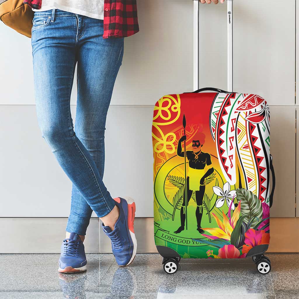 Vanuatu 45th Anniversary Luggage Cover Polynesian with Sand Drawing Pattern
