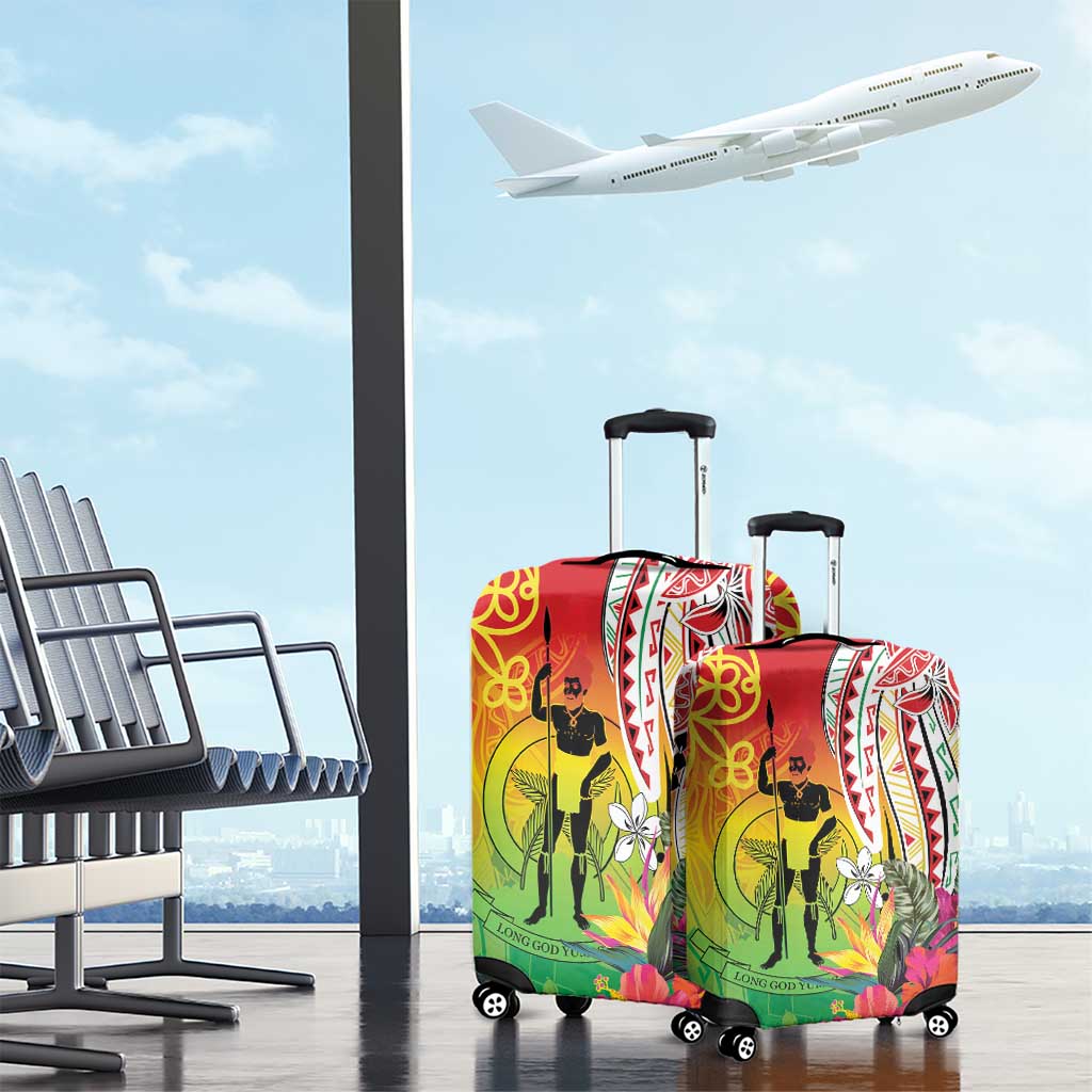 Vanuatu 45th Anniversary Luggage Cover Polynesian with Sand Drawing Pattern