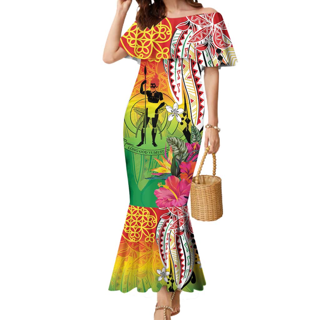 Vanuatu 45th Anniversary Mermaid Dress Polynesian with Sand Drawing Pattern