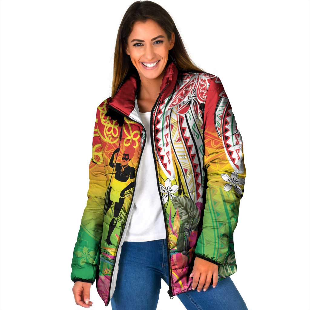Vanuatu 45th Anniversary Padded Jacket Polynesian with Sand Drawing Pattern - Polynesian Pride