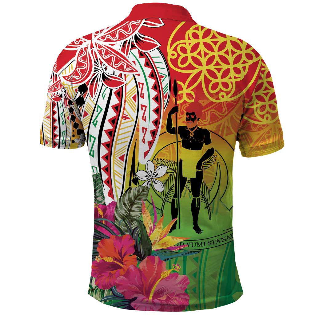 Vanuatu 45th Anniversary Polo Shirt Polynesian with Sand Drawing Pattern