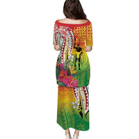 Vanuatu 45th Anniversary Puletasi Polynesian with Sand Drawing Pattern