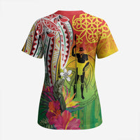 Vanuatu 45th Anniversary Scrub Top Polynesian with Sand Drawing Pattern - Polynesian Pride